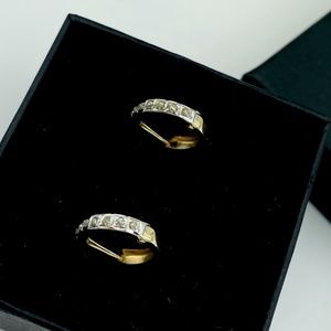 14K Gold Diamond Mini Huggie Hinged Hoop Earrings